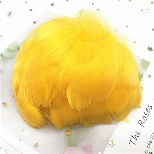 Gold yellow 100 шт 8-12 см Средний плавающий гусиное перо натуральный Красочный перо для свадебной вечеринки одежда украшения для самодельного изготовления перьев - Цвет: Gold yellow