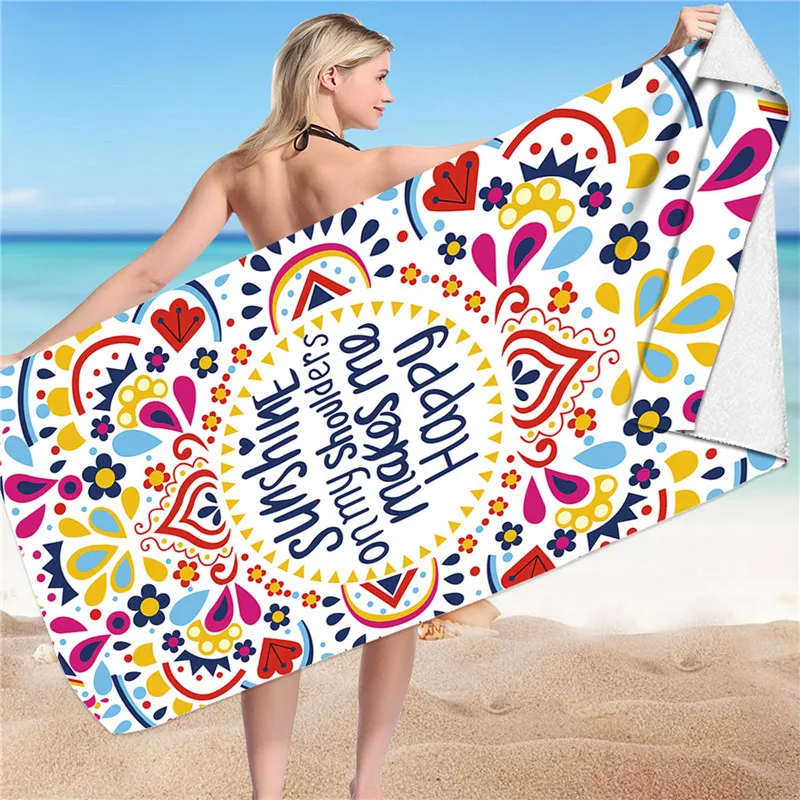 

Beach Towel for Adults Large Luxury Letter Flower Print Water Absorbent Bathing Towel Rectangular Beach Mat Big 75x150cm