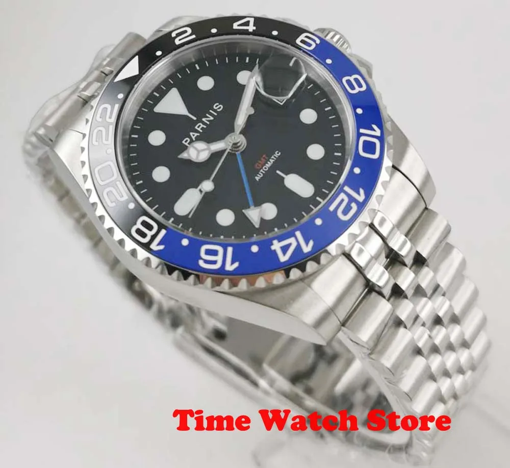 Мужские механические часы parnis светящиеся водонепроницаемые с браслетом из
