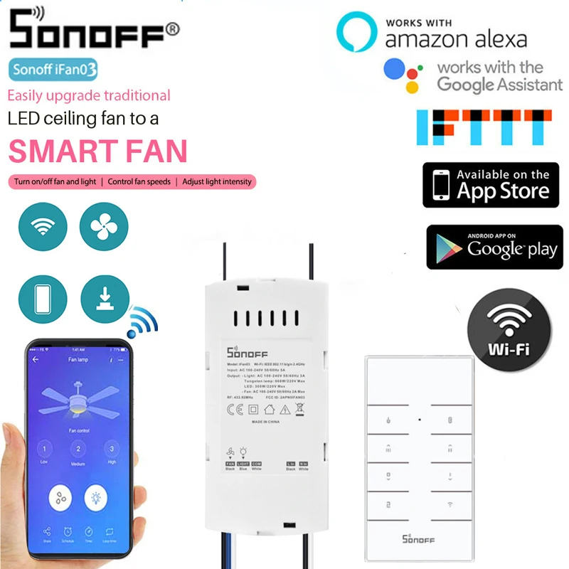 Потолочный вентилятор Sonoff IFan03 WiFi умный потолочный с дистанционным управлением