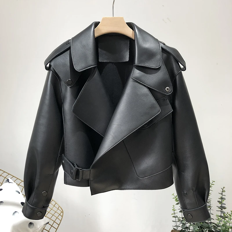 Женская кожаная куртка OFTBUY Повседневная Свободная из натуральной кожи на весну и