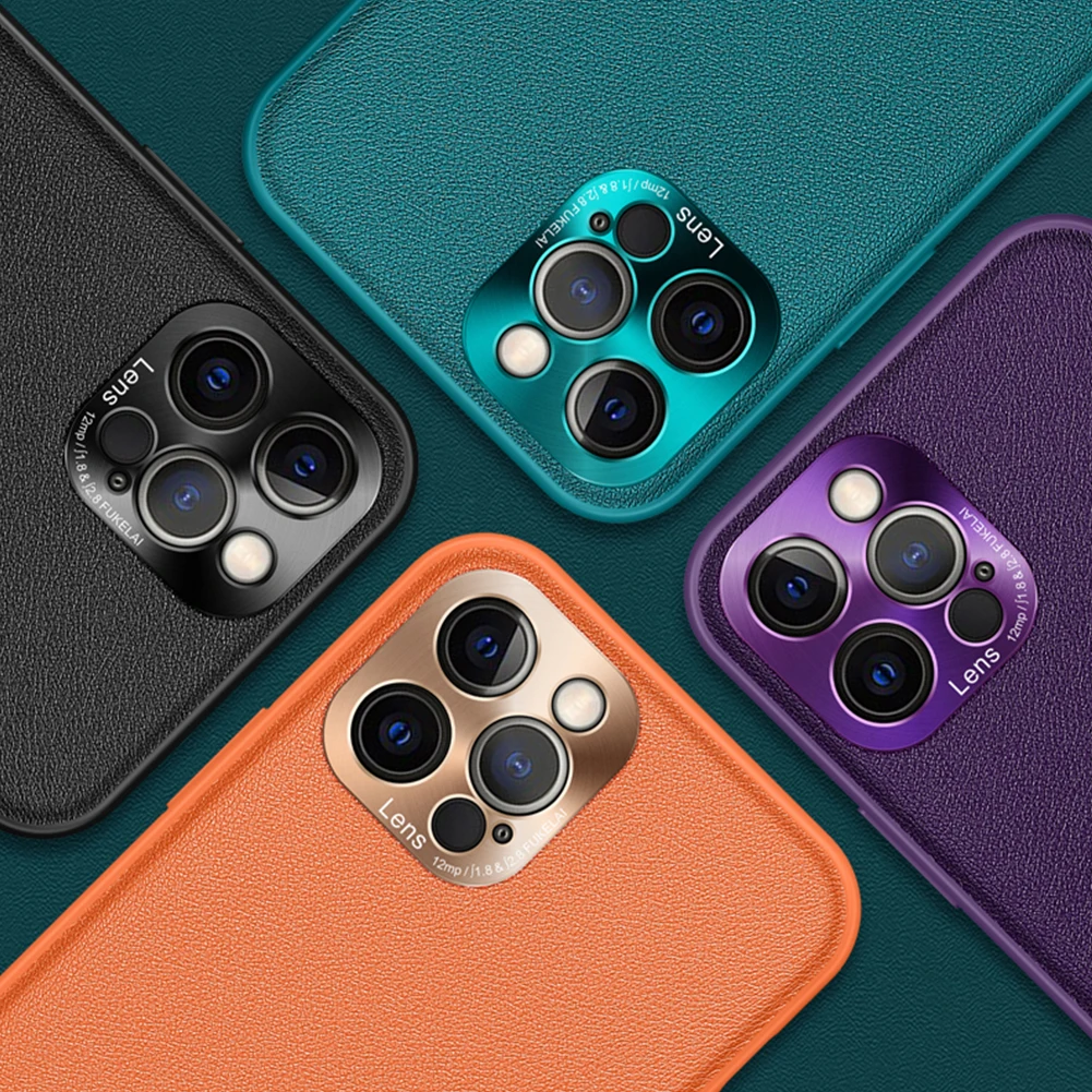 

Luxury PU Leather Phone Case For iPhone 11 12 Pro Max Mini XR Case Metal Lens Protector For iPhone SE 2020 XS 8 7 Plus Covers