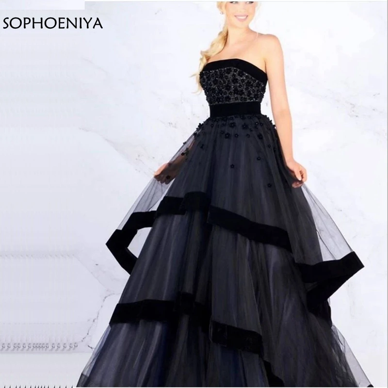 

New Arrival Boat Neck A-Line Black evening dresses Long Lace Appliques Dubai abiye Muslim evening dress women party night gown