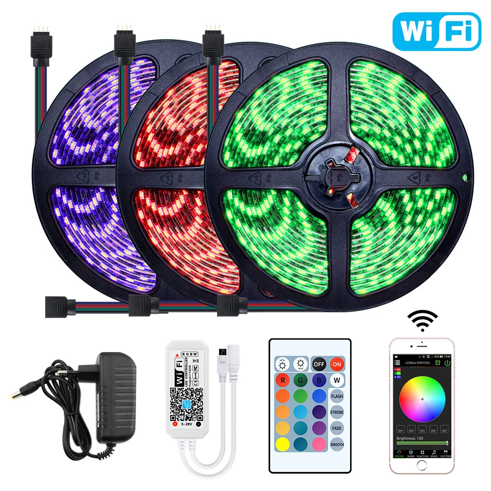 Водонепроницаемая светодиодная лента RGB Smd 5050 Wi Fi 12 В 1 м 2 3 5 10 15 адаптер питания