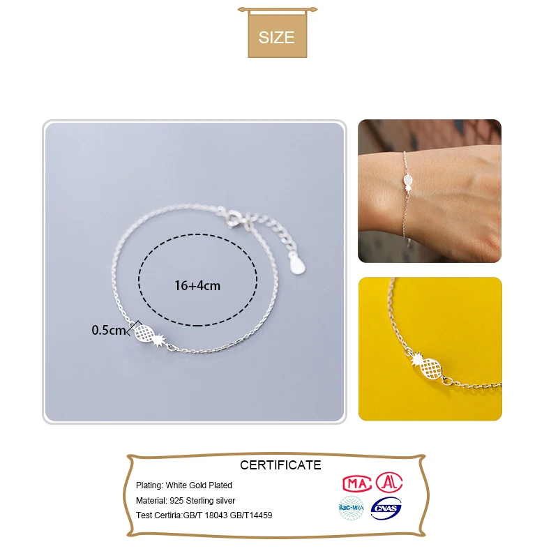 Женский браслет с фруктами и ананасами Trusta однотонный из стерлингового серебра