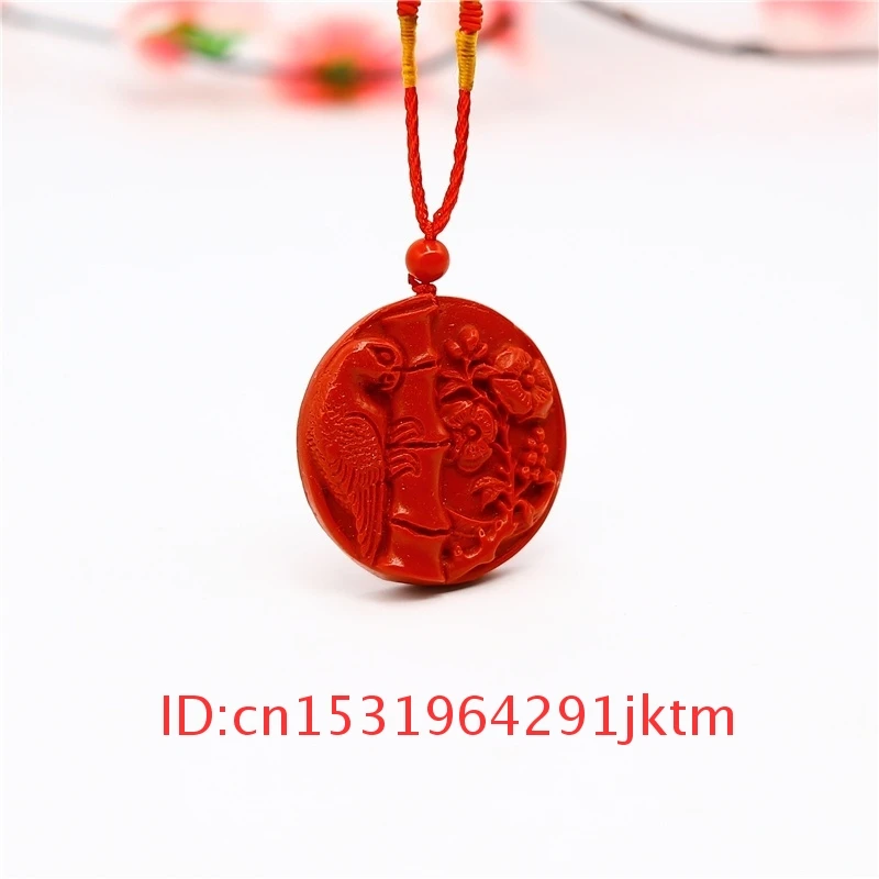 

Parrot Amulet Organic Woman Cinnabar Necklace Natural Pendant Jewellery Gifts Carved Fashion Charm Chinese Red