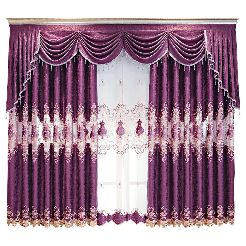 

Custom Curtains European Style for Living Room Bedroom Embroidered Curtains High-end Purple Wedding Room Curtains valance Tulle