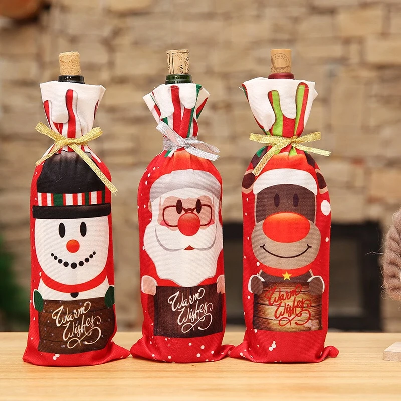 

1Pcs Christmas Wine Bottle Cover Merry Christmas Decorations Home 2021 Christmas Ornament New Year 2022 Xmas Navidad Gifts