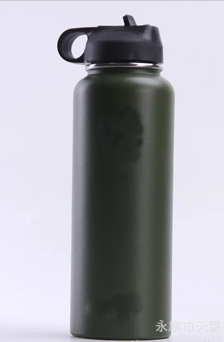 army green 18 унций/32 унций/40 унций стакан колба с вакуумной изоляцией Колба из нержавеющей стали бутылка для воды с широким горлышком на открытом воздухе Спортивная бутылка для воды - Color: army green
