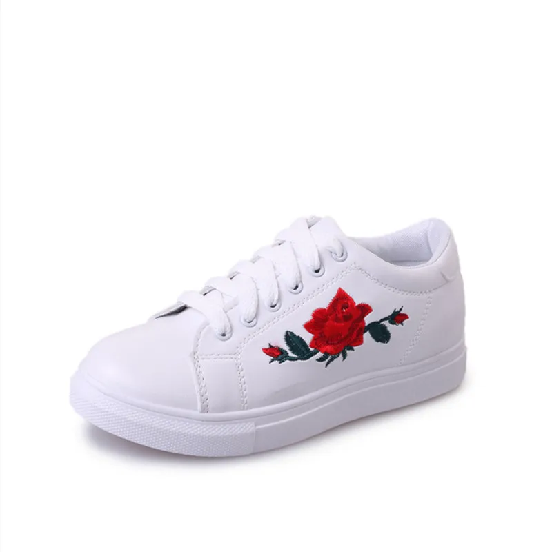 Тканевая обувь с вышивкой Женская Белая Белые кроссовки на плоской подошве