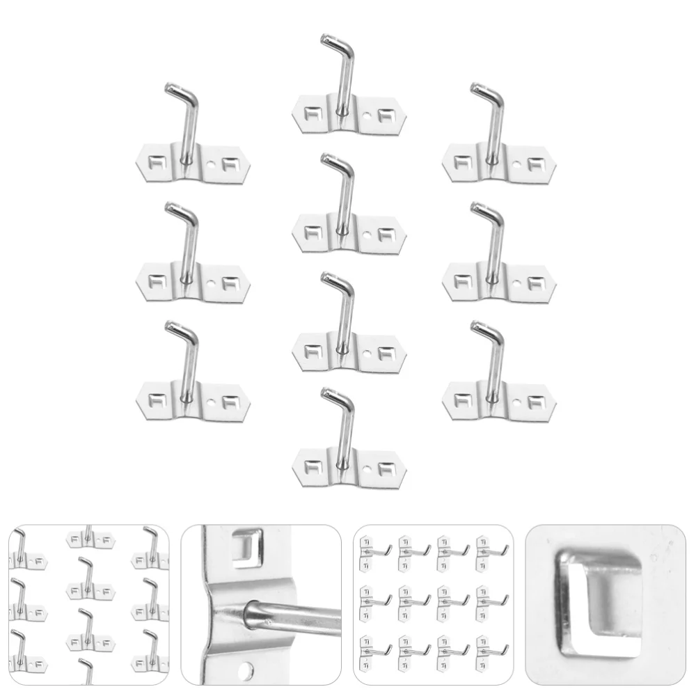 

10pcs Square Hole Plate Hooks Iron Hooks Home Bathroom Accessories (Silver)