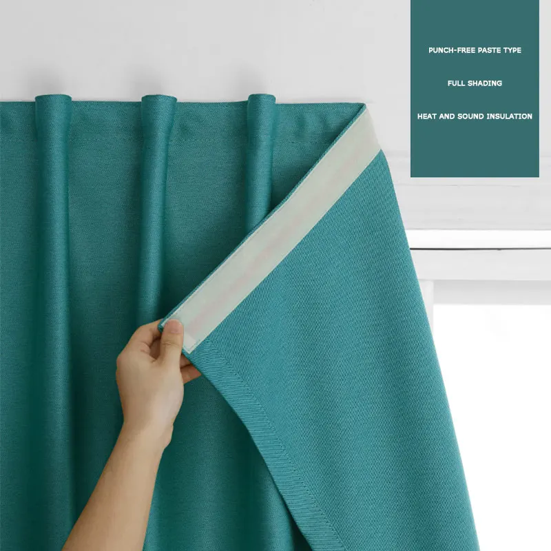 

Easy Install Self-Adhesive Shading Drape for Living Room Bedroom Punch Free Velcro Blackout Window Curtains Anti UV Light