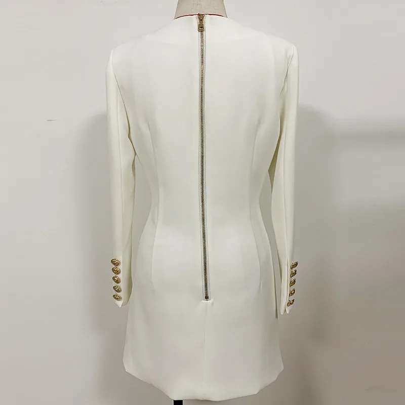 

COLOREE High Quality 2020 New Classic Golden Buttons Mini Dress Women's Long Sleeve V-neck Black/White Dress For Female New