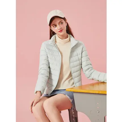 pink green SEMIR зимняя куртка, Женская хлопковая короткая куртка, новинка, пуховик с капюшоном, теплое осеннее приталенное пальто, женские повседневные топы - Цвет: pink green