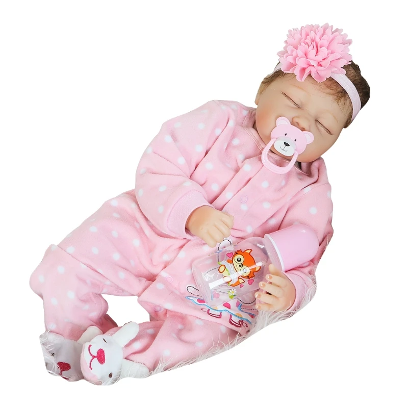 

21in Reborn Cuddle Doll Action Figure Interactive Soft Silicone Simulation Doll Cute Caucasian Doll w/ Moveable Arms Leg