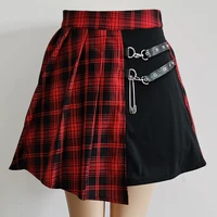 2020 women asymmetrical high waist pleated mini skirts female punk skirt gothic style plaid irregular skirts plus size skirt