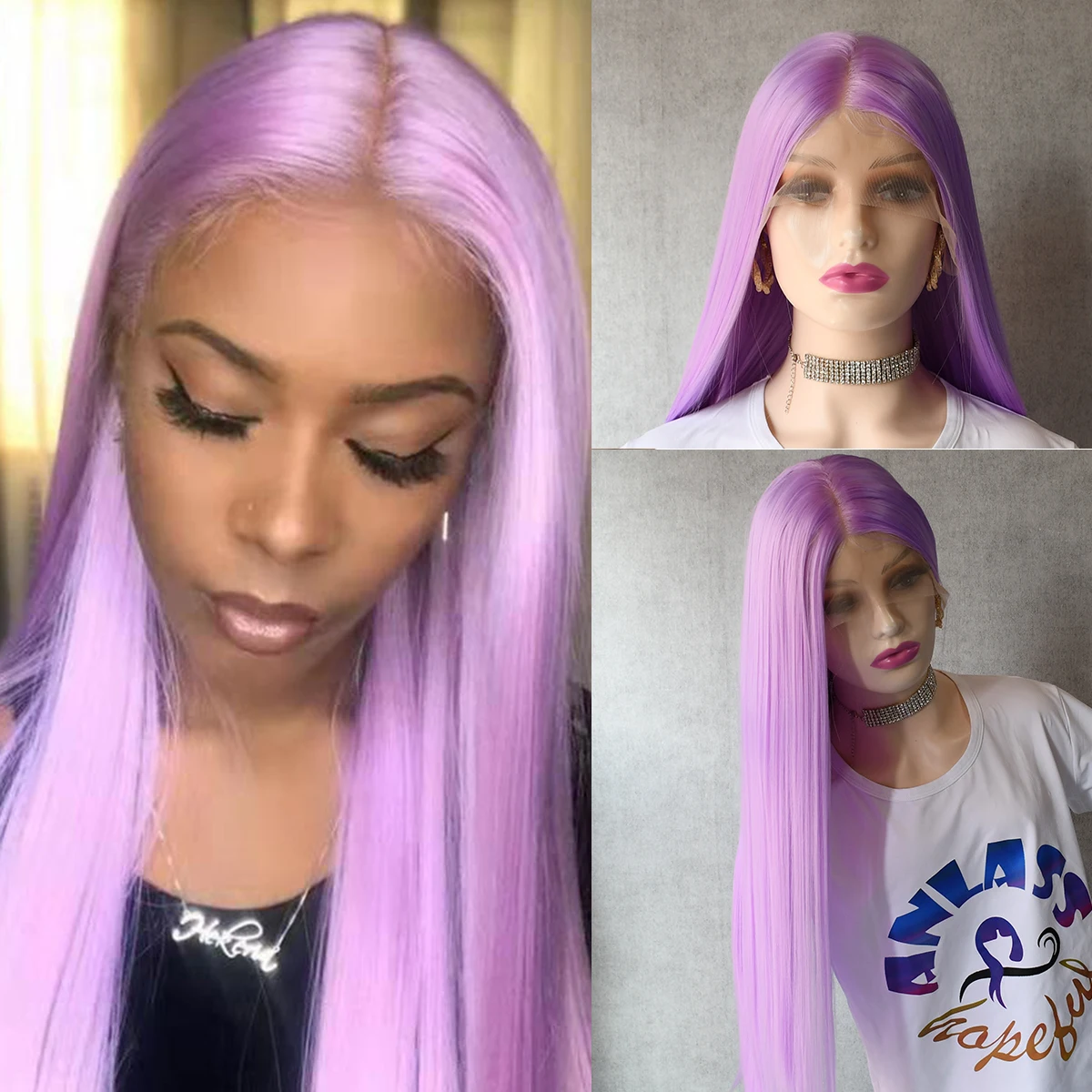 New lavender Purple Lace Wig Long Straight Natural Wig  Synthetic Lace Front Wig For Black Women Heat Resistant Cosplay Lolita