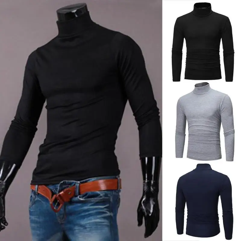 Повседневные хлопковые мужские топы с длинными рукавами однотонная облегающая