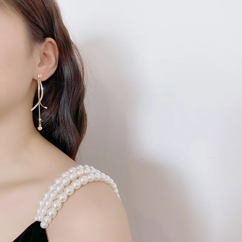 Серебряные серьги-подвески с блестящими бриллиантами модные длинные серьги