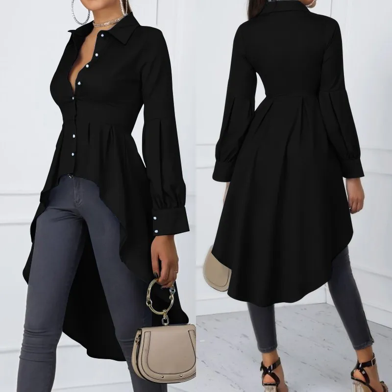 

Fashion Asymmetrical Tops Women's Spring Shirts ZANZEA 2021 Casual Lantern Sleeve Shirt Female Button Lapel Blusas