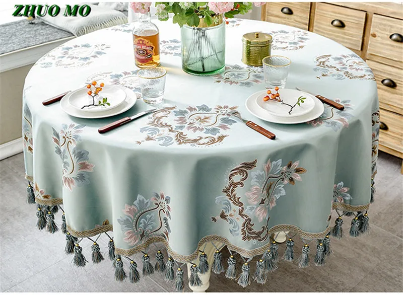 

European style Luxury jacquard Tablecloth With Tassel for Wedding Birthday Party Round Table Cover Desk Cloth for home decor