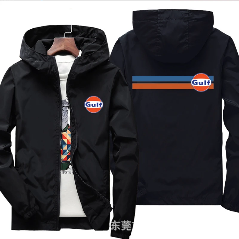 

2021 Motorcycle Jacket Windproof for GULF logo Jacket Mobike Riding Hooded Suit Windbreaker Sweatshirts Racing zipper Coat