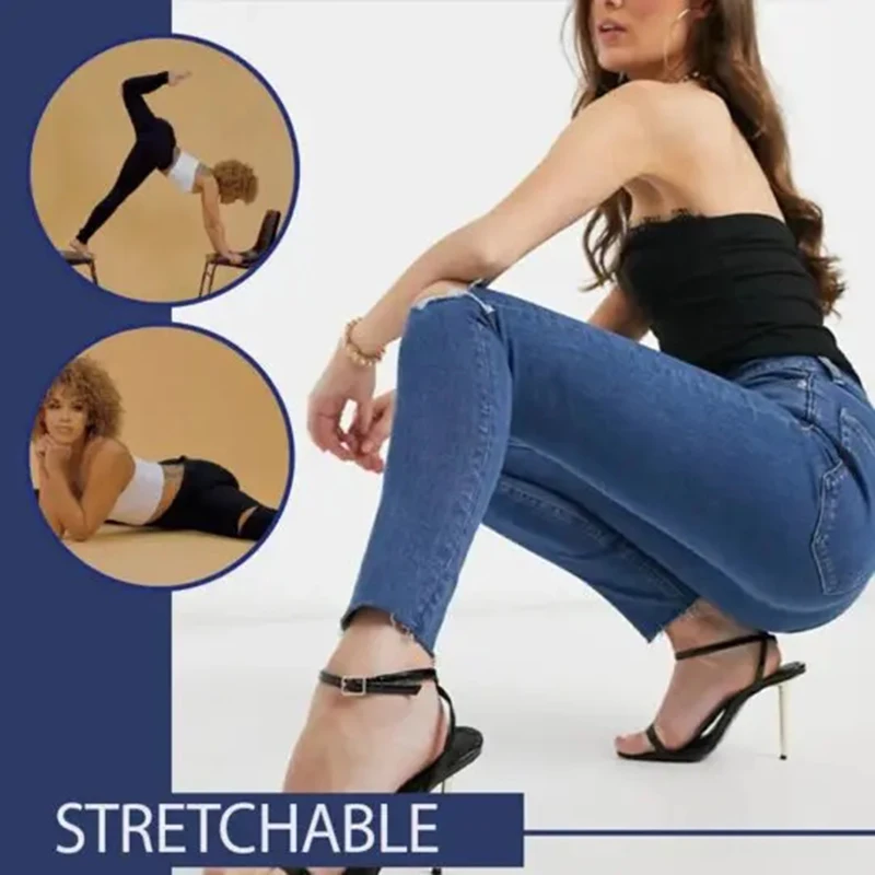 

Hot Stretchy Knee Hole Ripped Jeans Women High Waist Skinny Jeans Trousers Daily Casual MVI-ing