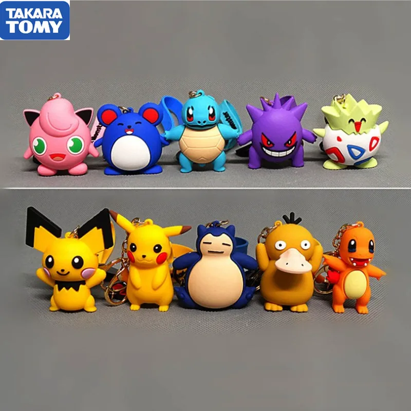 

pokemon Pocket Monsters Pikachu Squirtle Small Dinosaur Psyduck Silicone Doll Keychain Pendant Keychain Toys Kids Adult Gift