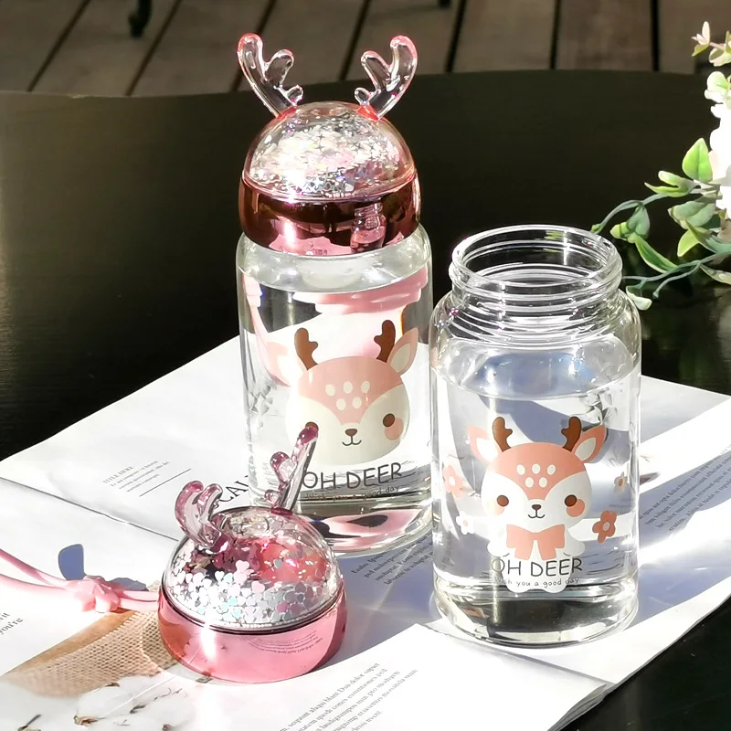 

XD Cute Sequin Glass High Borosilicate Water Cup Portable Travel Portable Men and Women Cartoon Cup Birthday Gift Tea Bottle