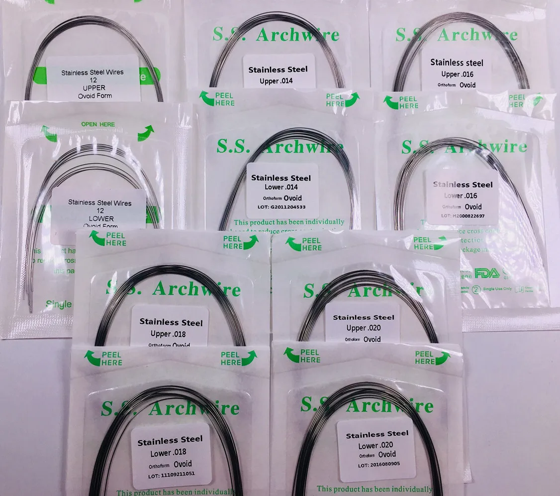 

20Pack=200Pcs Round Wires Dental S.S Oval Retainer Wire Orthodontic Stainless Steel Archwire U=Upper L=Lower 012/014/016/018/020