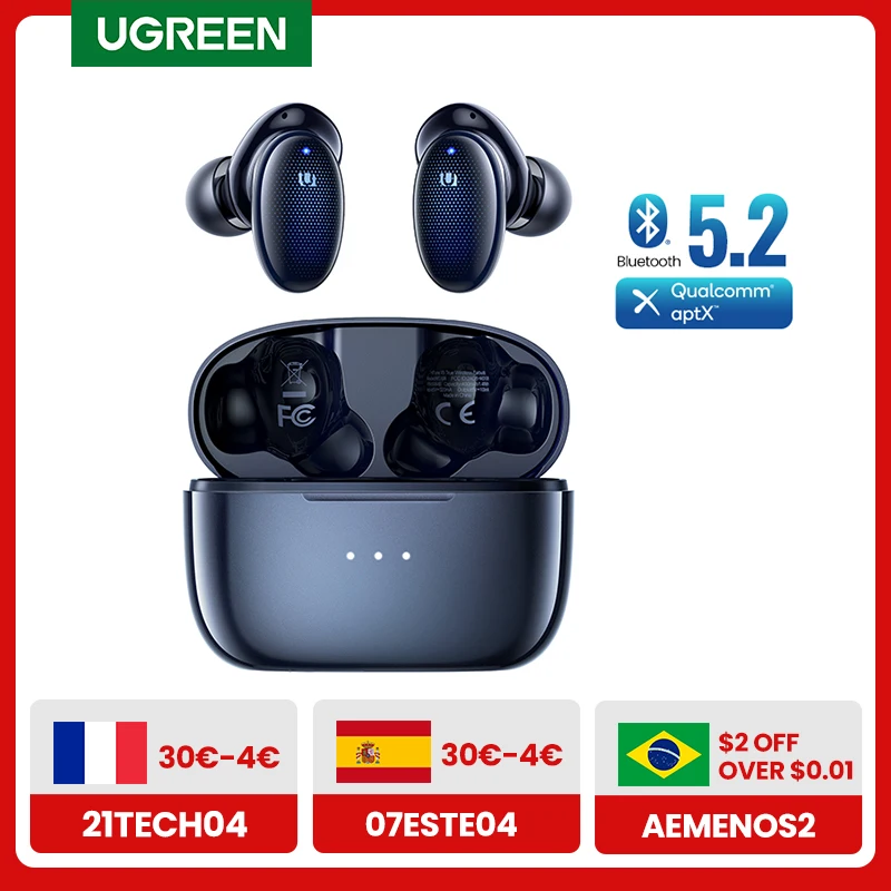  UGREEN HiTune X5 TWS беспроводные Bluetooth 5,2 наушники aptX с чип Qualcomm 70ms низкая задержка 28 часов музыкальный стерео игровой режим  