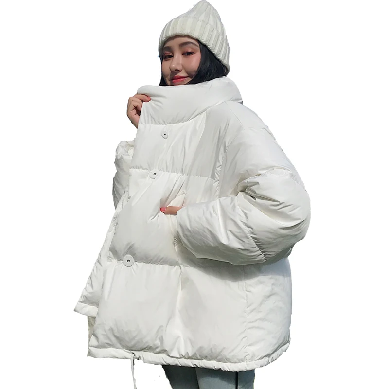 2020 Winter Jacket Stand Collar Solid Color Short Down Jacket Loose Warm Button Short Parker Casual Fashion Simple Ladies Coat