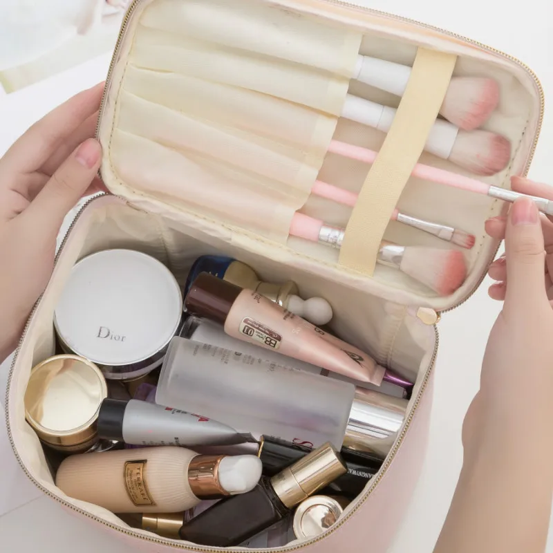 Большая сумка для хранения косметики домашняя организация Розовый матовый