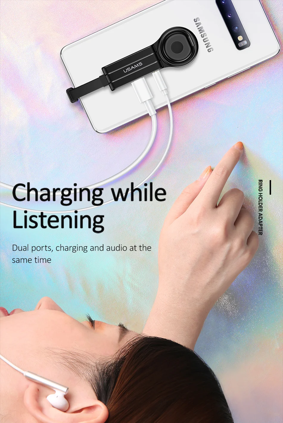 USAMS Тип C 3,5 мм Aux адаптер type-c OTG Аудио адаптер для samsung S10 S9 USB C к type C двойной QC PD 3,0 адаптер быстрой зарядки