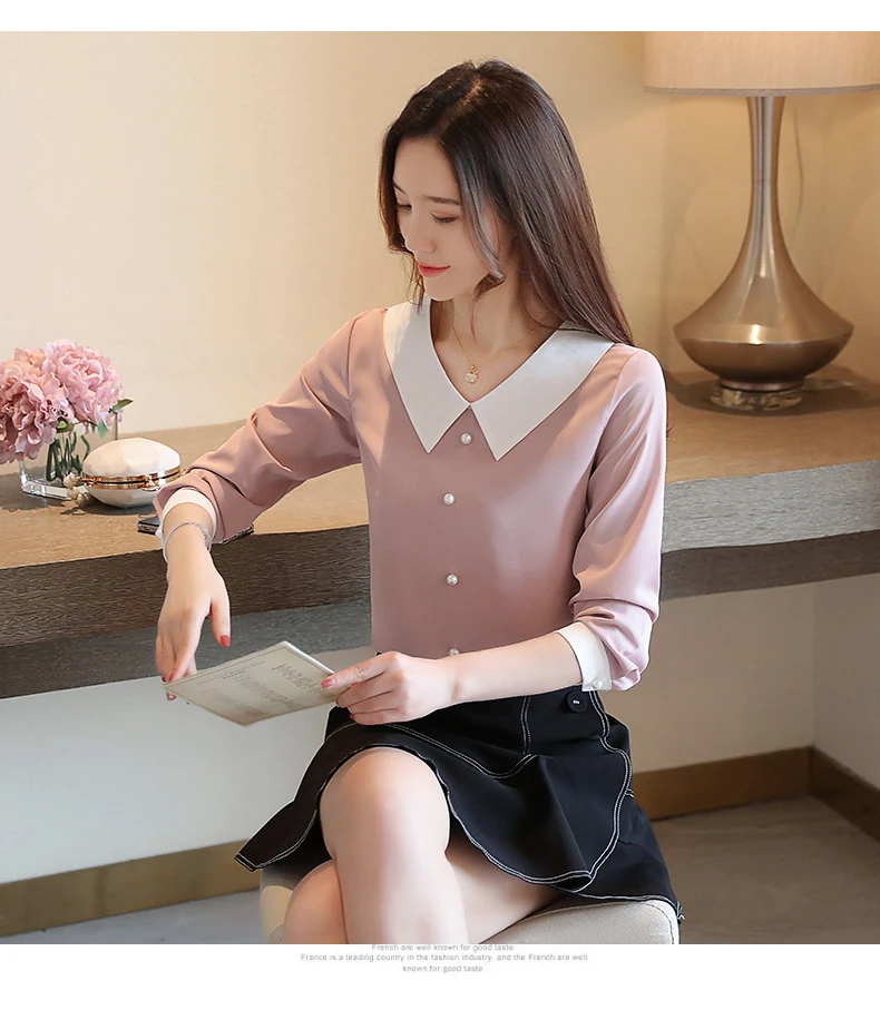 

Houthion Silk Women's Blouses Long Sleeve Top Chiffon Solid Shirt Fashion Casual New Korean Summer Blouse Full Button Regular