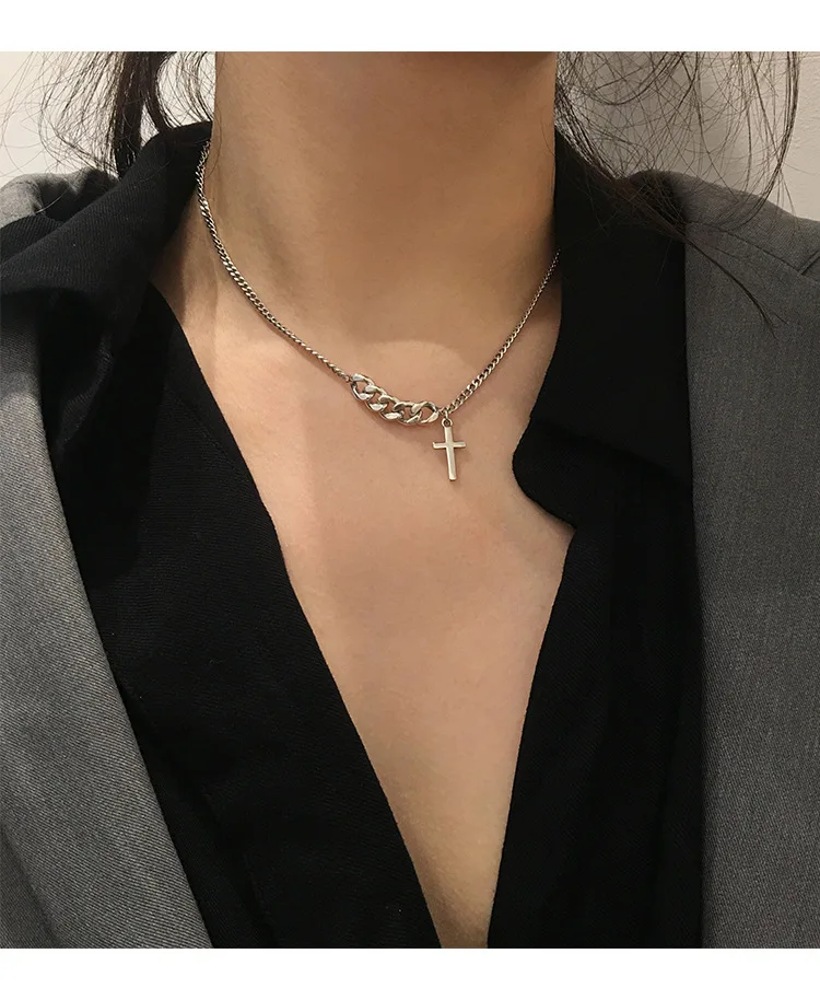 

925 Sterling Silver Vintage Thai Silver Cross Necklace For Women Men Couples Party Jewelry Gift S-N622