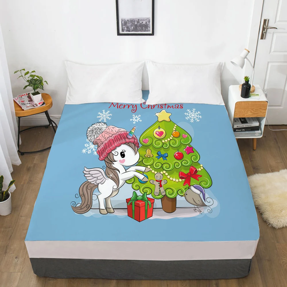 Наматрасник детский на резинке с изображением единорога льняные простыни для