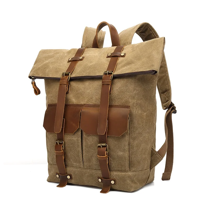 

England Style Canvas Backpacks For Men Vintage Leather Travel Daypacks Large Waterproof School Bag Male Casual Laptop Bagpack