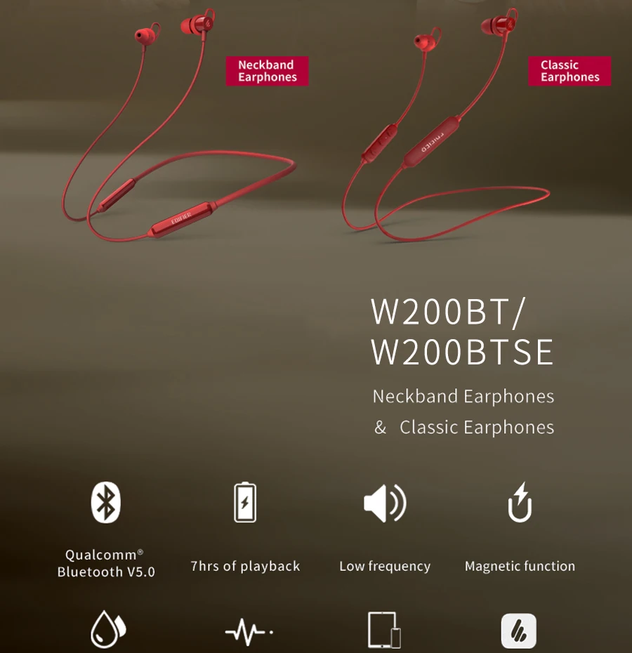 EDIFIER W200BT(SE) беспроводные наушники Bluetooth 5,0 IPX4 Номинальная Водонепроницаемость 7 часов воспроизведения Магнитная функция bluetooth наушники