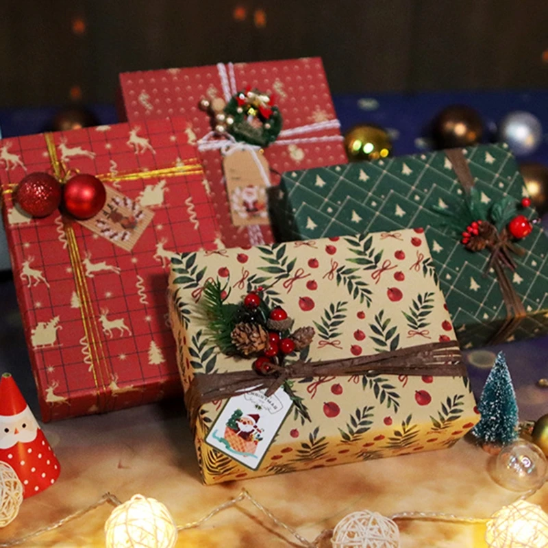 5 листов рождественской упаковочной бумаги крафт бумага с узором снежинки и лося