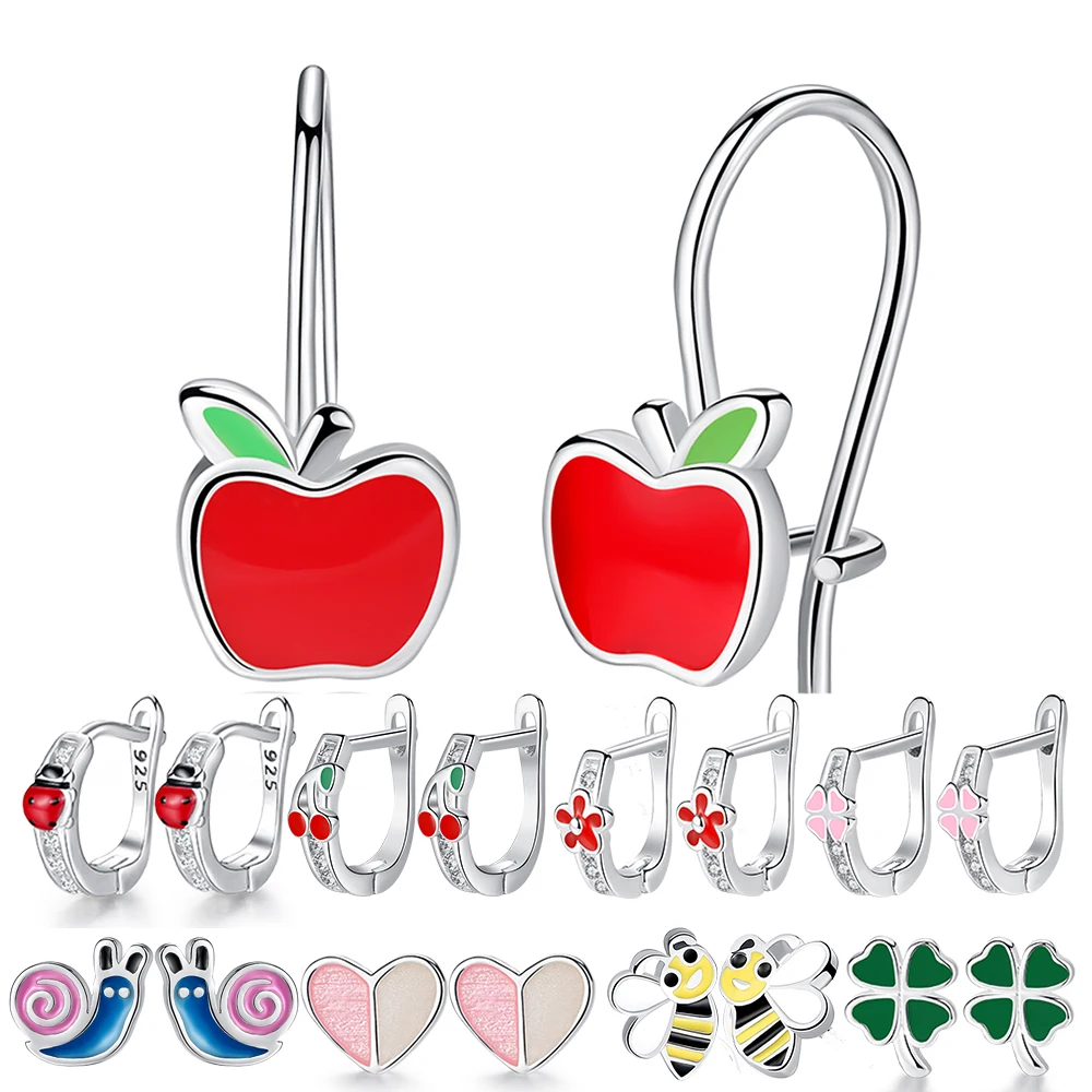 Женские серьги пусеты с кубическим цирконием в виде клевера сердца божьей