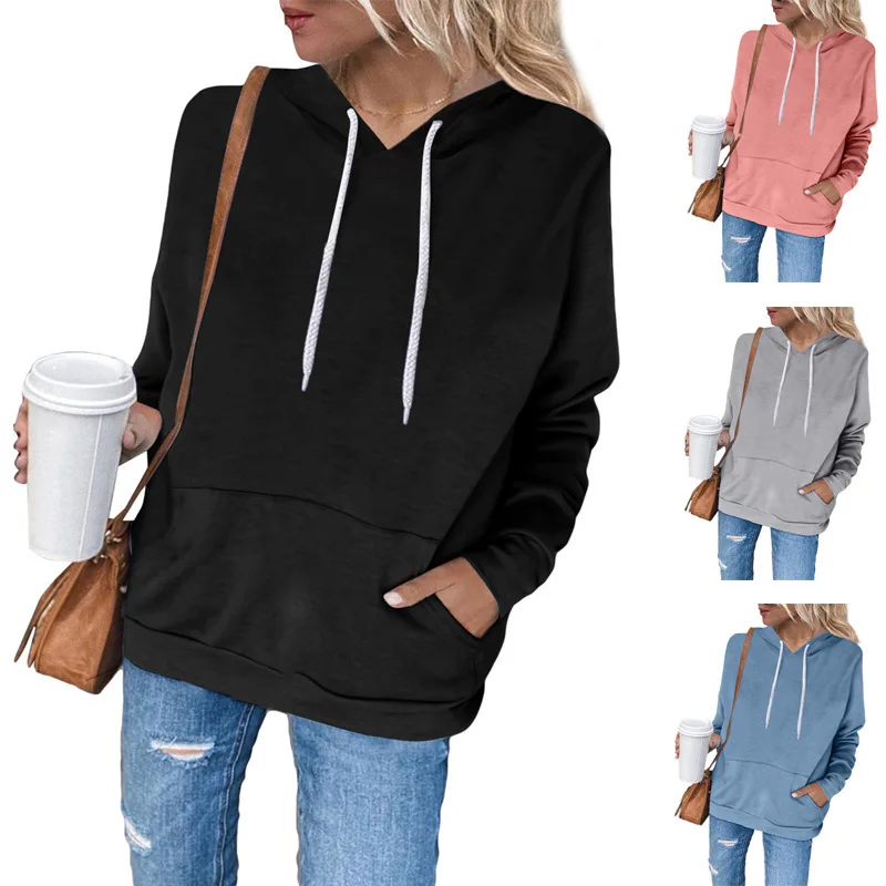 

Spring Autumn Casual Hoodie New Solid Women Sweatshirt Long Sleeve Pocket Top Pullover Loose Harajuku Streetwear Sudadera Mujer
