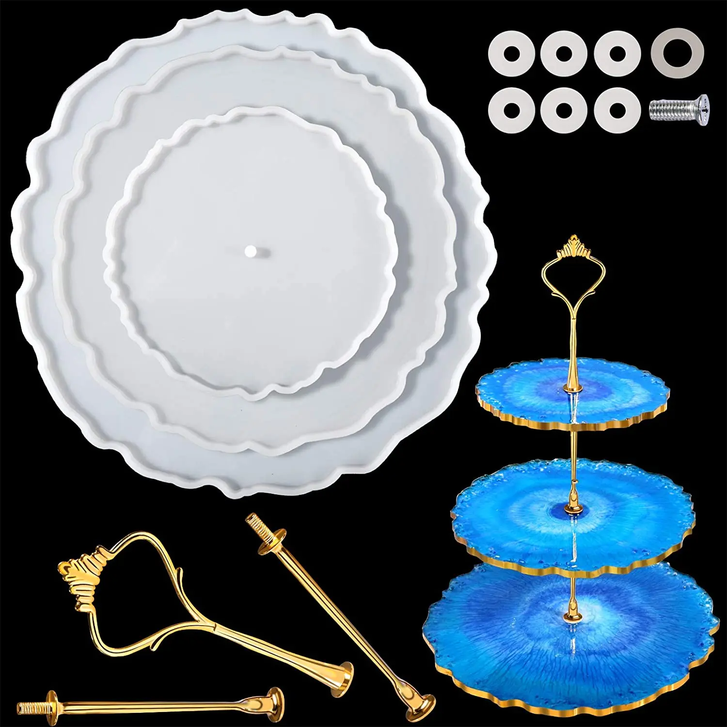 

3 Tier Cake Stand Resin Mold Geode Agate Mat Silicone Coaster Moulds Epoxy DIY Making Casting Supplie Cupcake Dessert Tray Molds