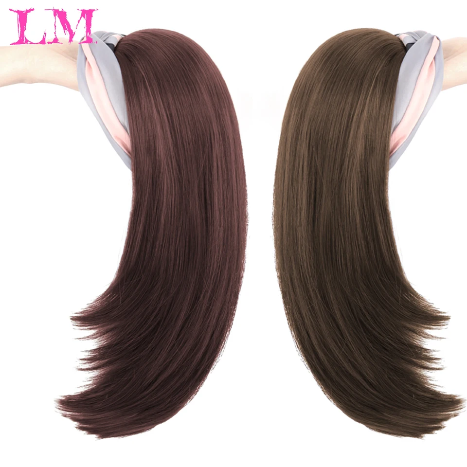 

LM Short/Long Straight/Curly Synthetic Half Head Wigs with Headband Natural Connection Hair Extensions Hairpieces For Women