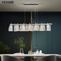 yoogee modern design dining room chandelier lighting rectangle kitchen island crystal hang lamp luxury chrome led light fixture