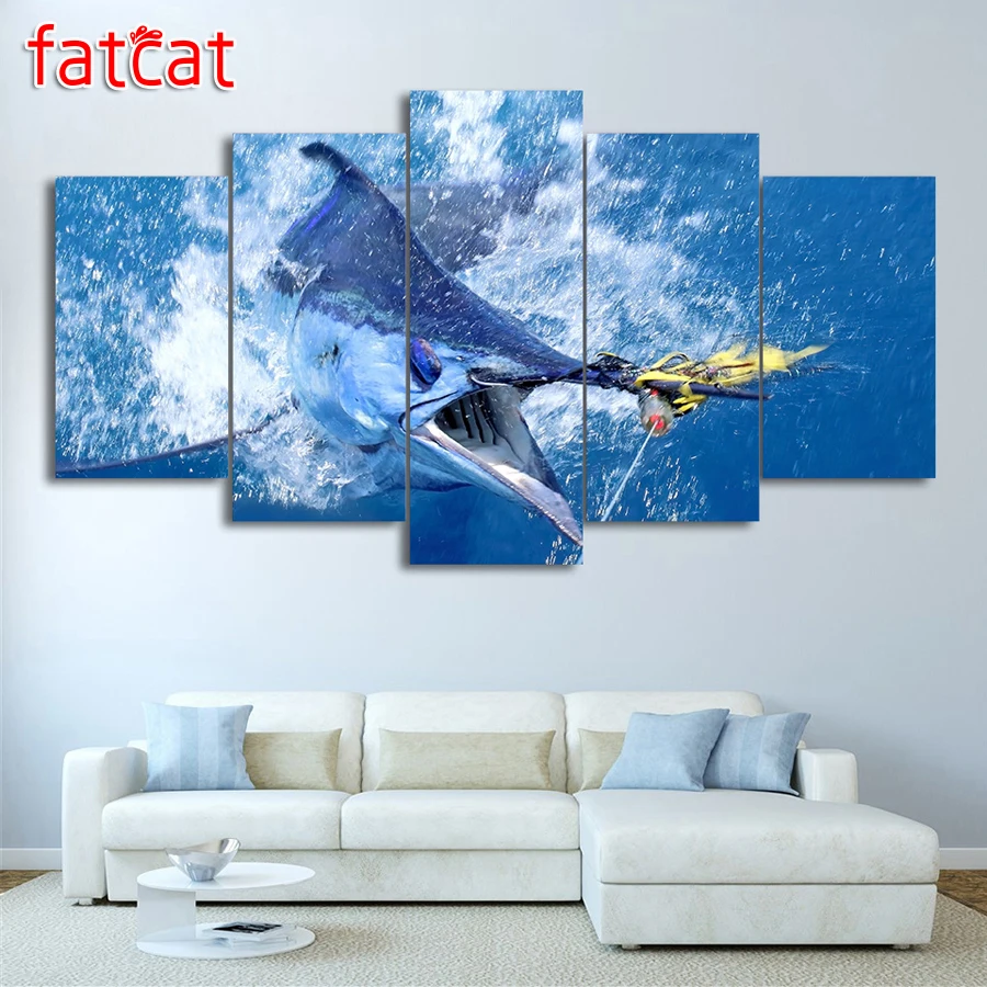 FATCAT 5 шт. алмазная вышивка Marlin Tuna Fish сделай сам живопись полностью квадратная