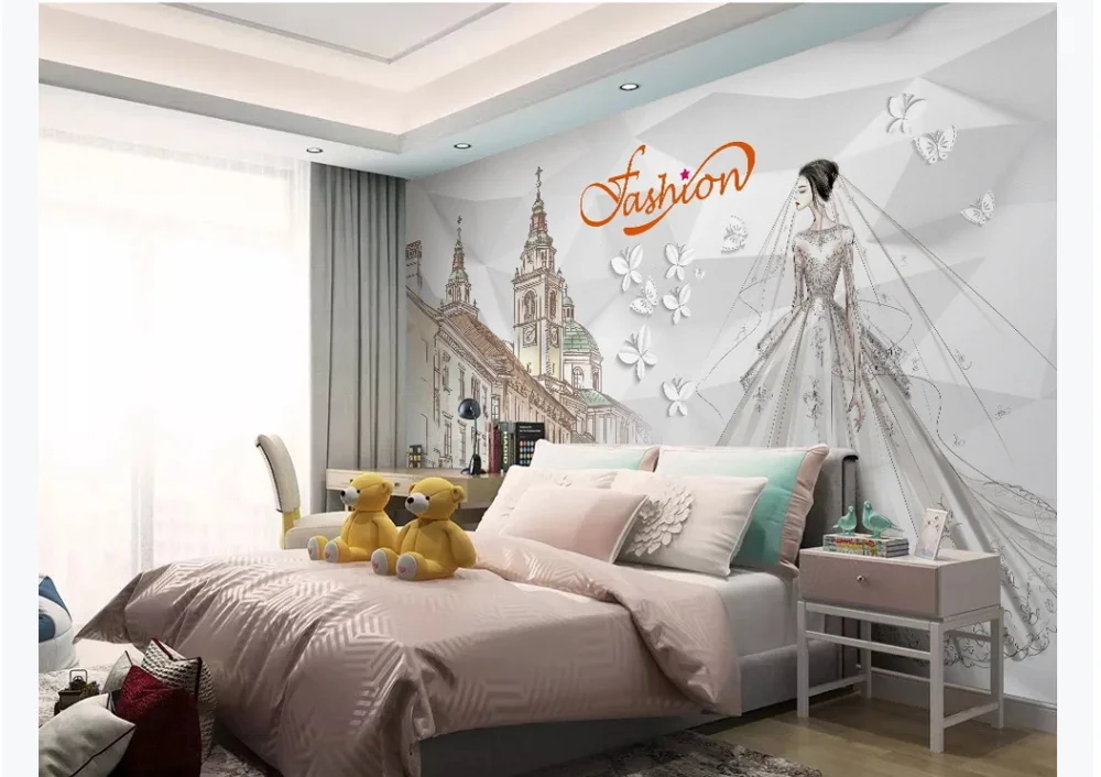 Пользовательские 3D обои роспись модное свадебное платье европейский город