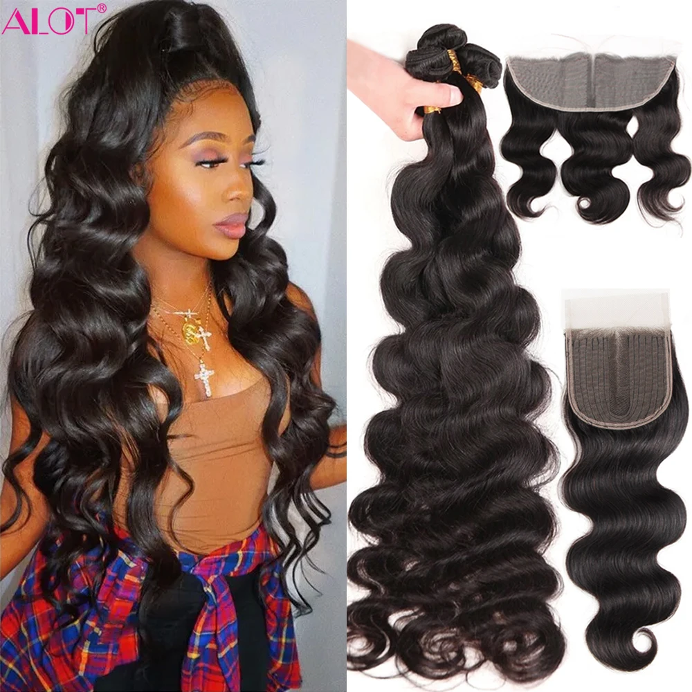 Body Wave 3 Bundles With Lace Frontal Brazilian Hair Weave With 5x5 Lace Closure Human Hair Bundles With 13x4 Lace Part Frontal