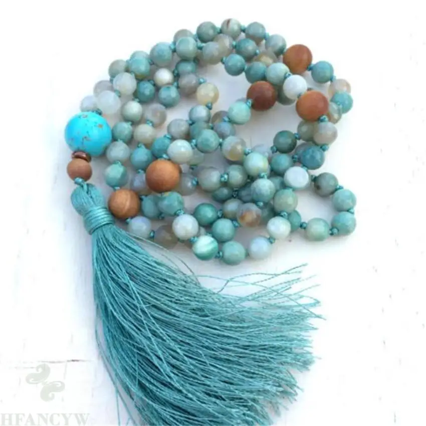 

6mm Indian Agate Amazonite Gemstone Mala Necklace 108 Beads Unisex Wristband Gemstone Fancy Chakas Healing Lucky Bless Hot