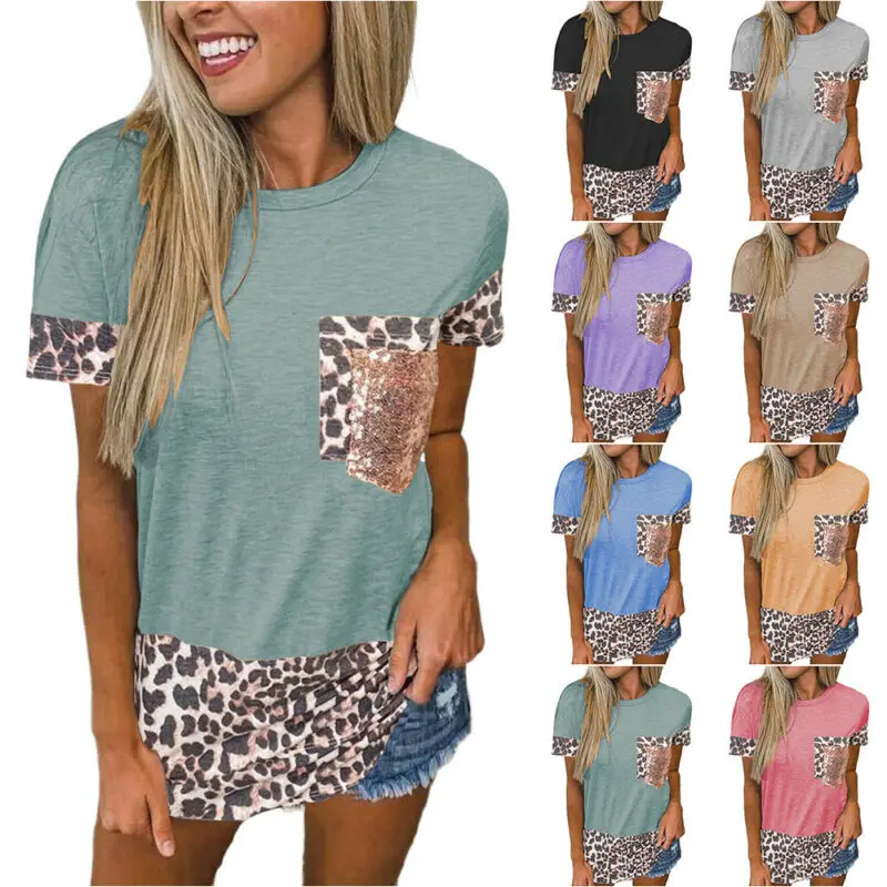

VICABO Women Fashion Tops Summer Female Clothes Plus Size Leopard Patchwork Loose T-Shirt Short Sleeve Casual Tee Tops Plus Size
